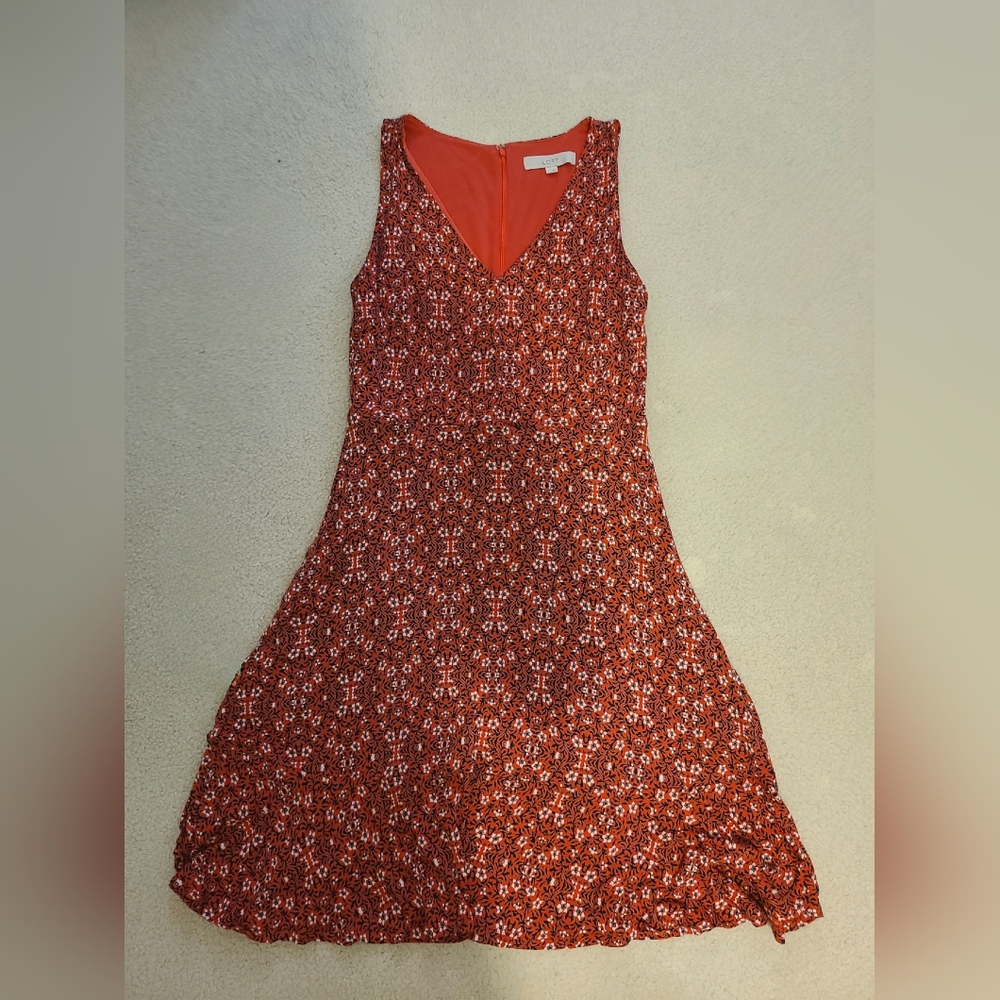 Loft orange floral swing dress size S, EUC